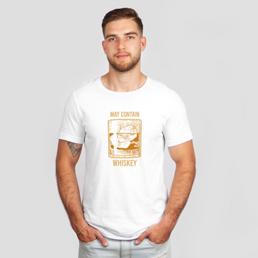 may contain whiskey glass white colored shirt